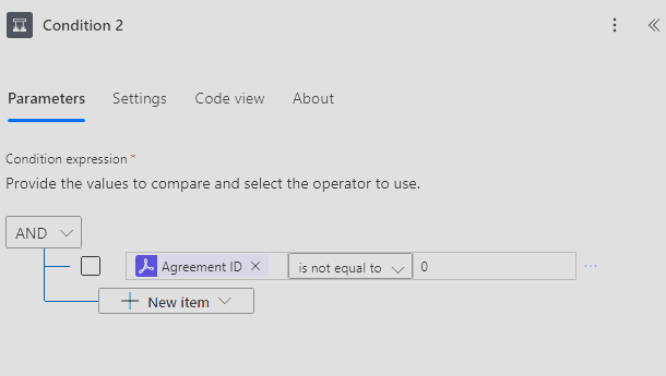 Condition action to check for agreement id
