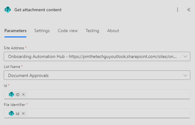 Get Attachment content action