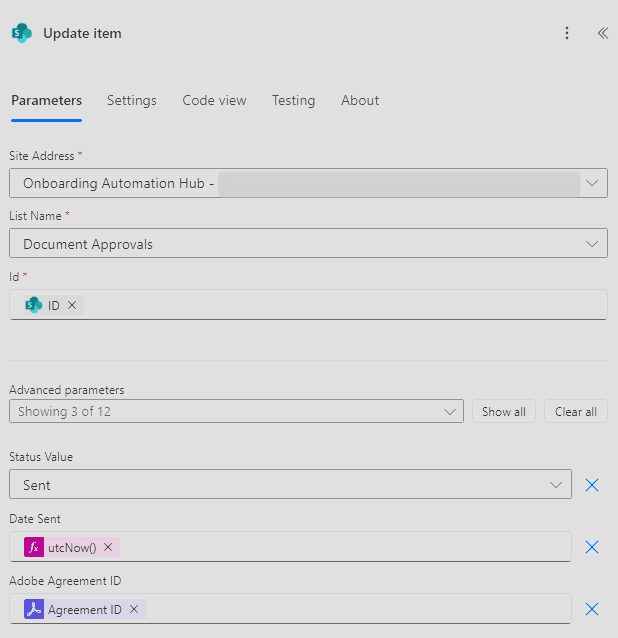 Update SharePoint item action