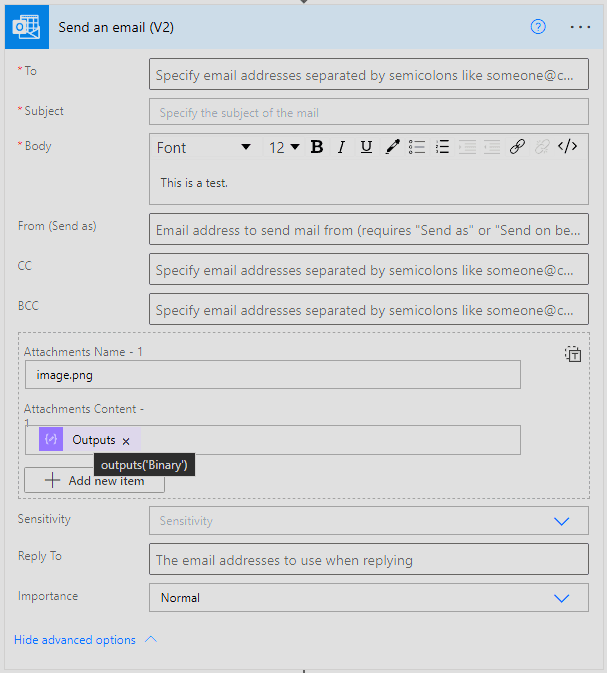 Send an email action Send an email action