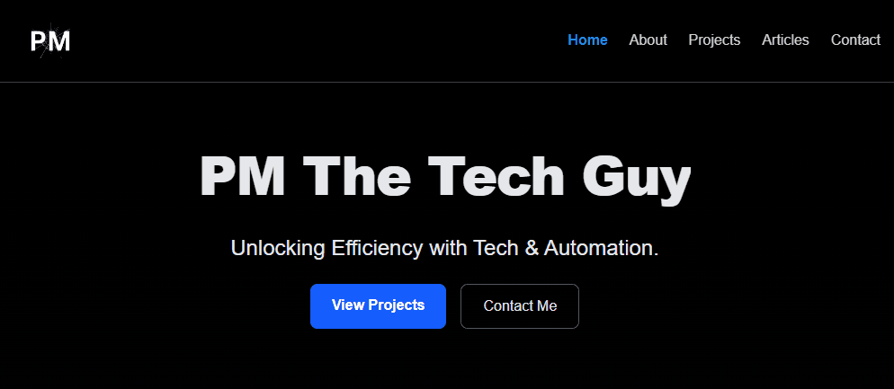 Screenshot of PMTheTechGuy.com homepage Screenshot of PMTheTechGuy.com homepage